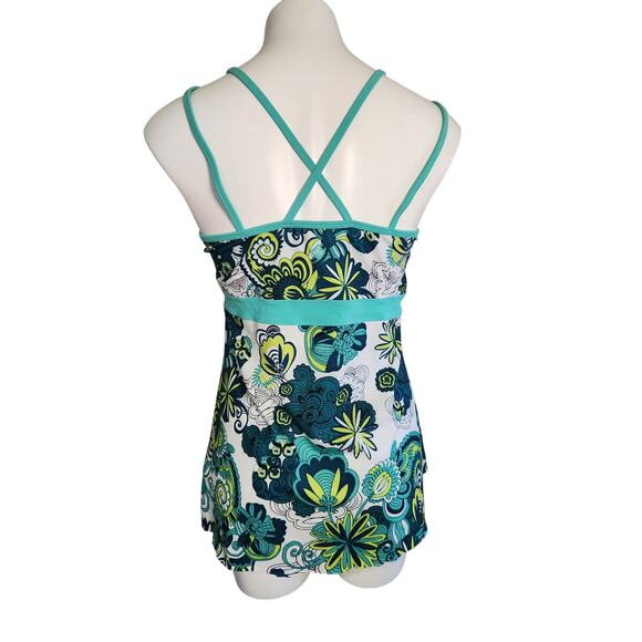 PrAna Kaley teal workout raw hem crossback yoga‎ tunic tank L - Picture 3 of 7